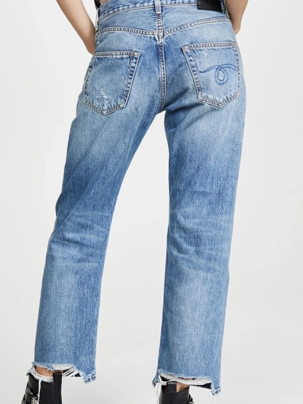 R13 Light Blue Distressed Boyfriend Jeans - Picture 4 of 13